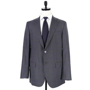 Isaia 'Base Sanita' Wool Suit Size 40L Gray Plaid w/Blue Windowpane Checks Italy